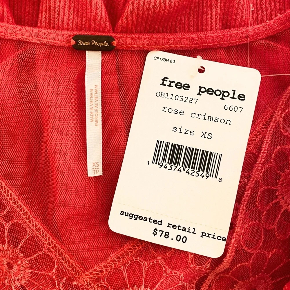 NEW Free People Lola Top Rose Crimson XS